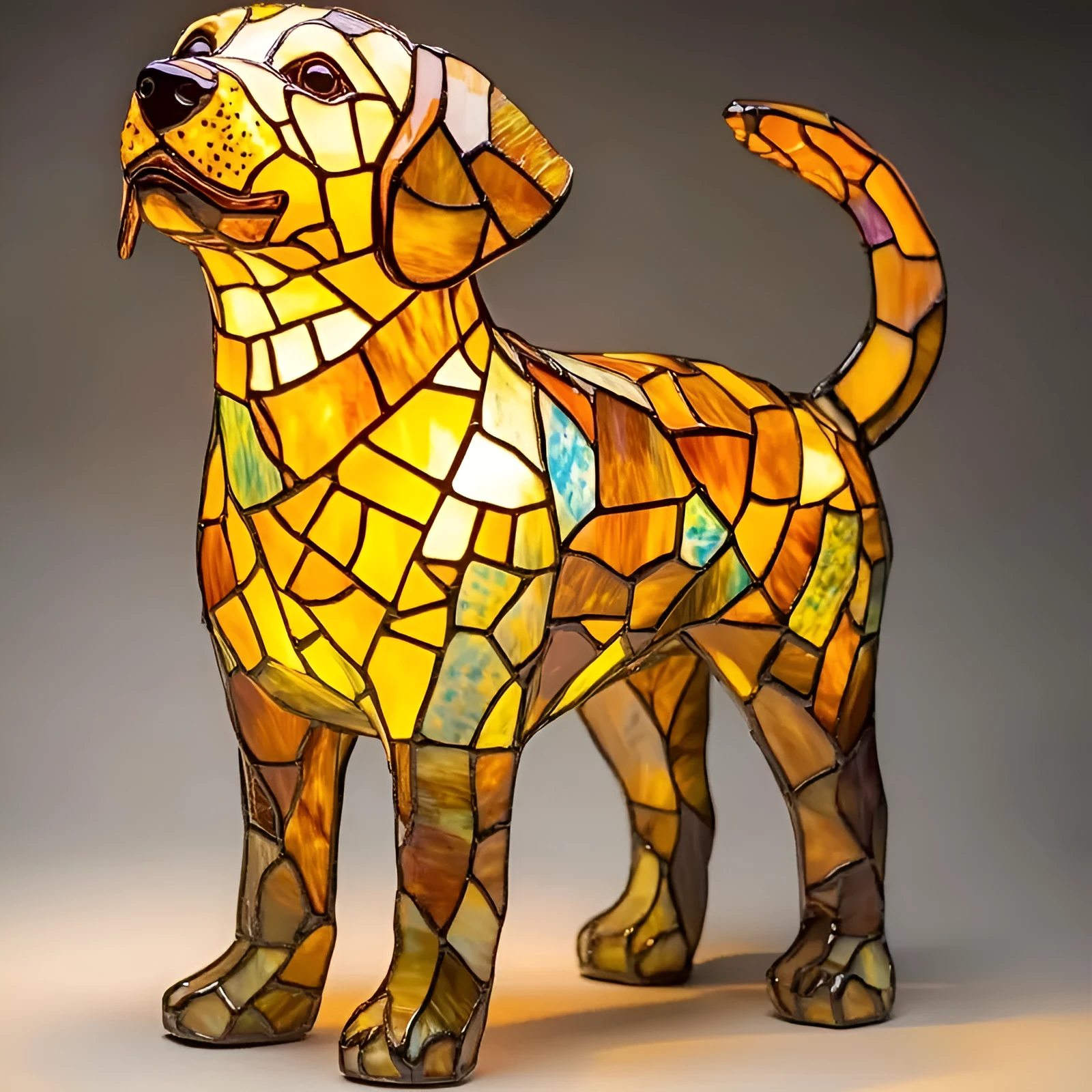 Resin golden retriever standing LED night lamp modern art carving 19x16x18 cm
