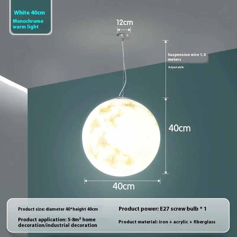 Moon chandelier acrylic planet art pendant light in warm light 20cm diameter for indoor use