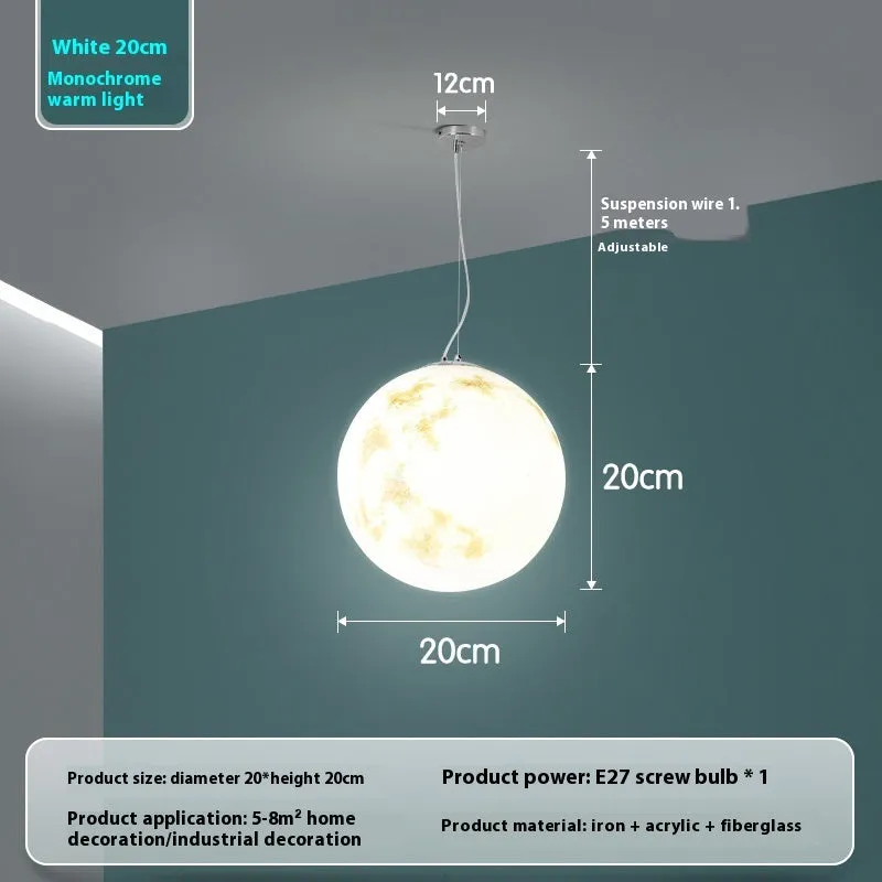 Moon chandelier acrylic planet art pendant light in warm light 20cm diameter for indoor use