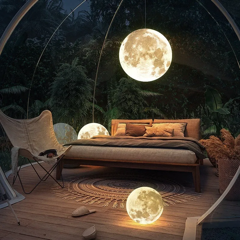 Moon chandelier acrylic planet art pendant light in warm light 20cm diameter for indoor use