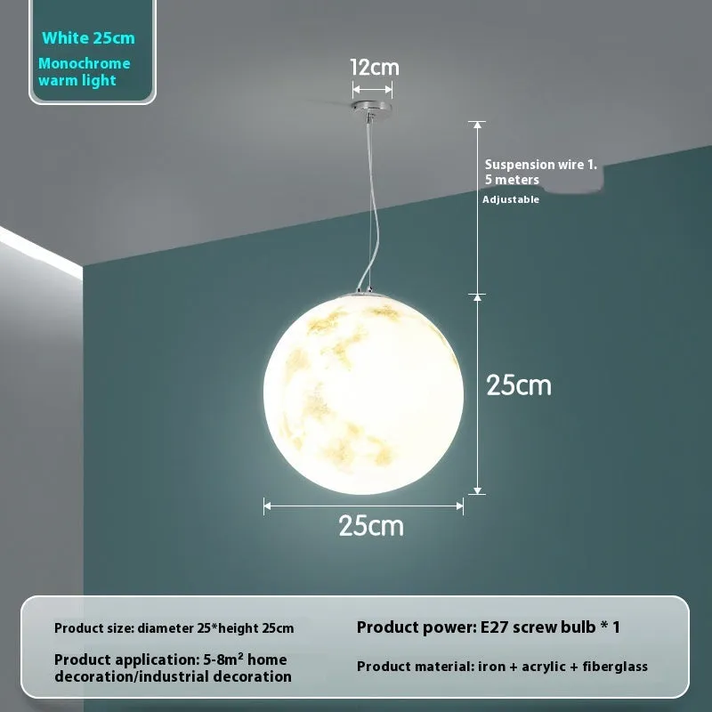 Moon chandelier acrylic planet art pendant light in warm light 20cm diameter for indoor use