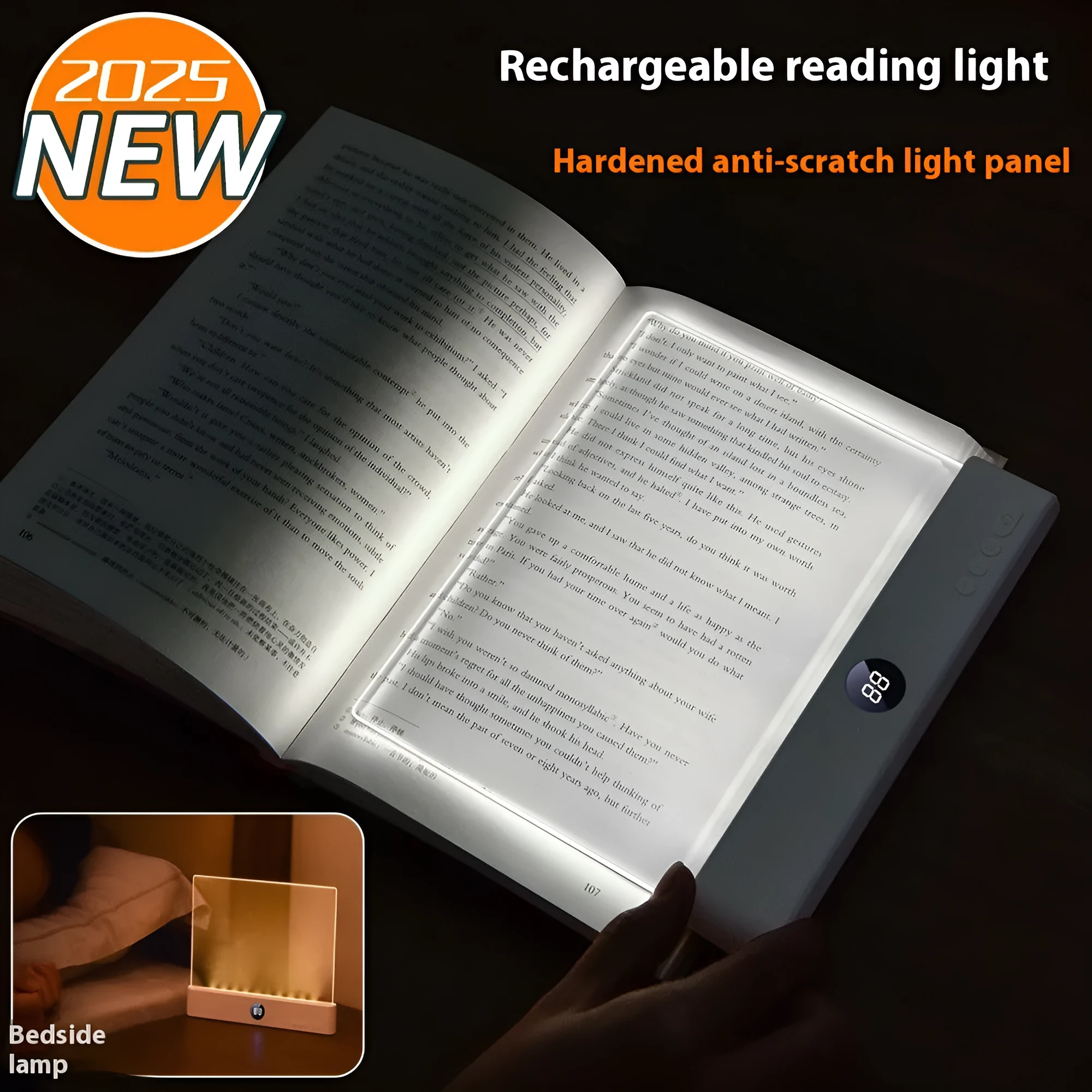 Rechargeable LED tablet reading light in black with clip and adjustable head