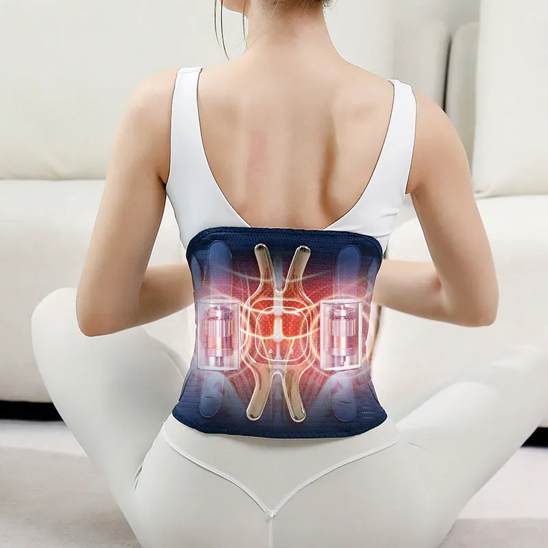 Dark blue warm massage vibration waist supporter with USB charging cable