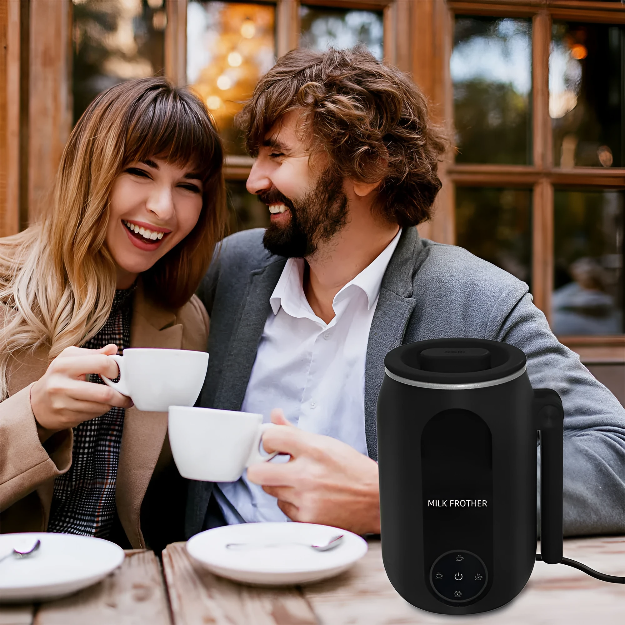 Automatic home milk frother in black with 450ml capacity and touch panel