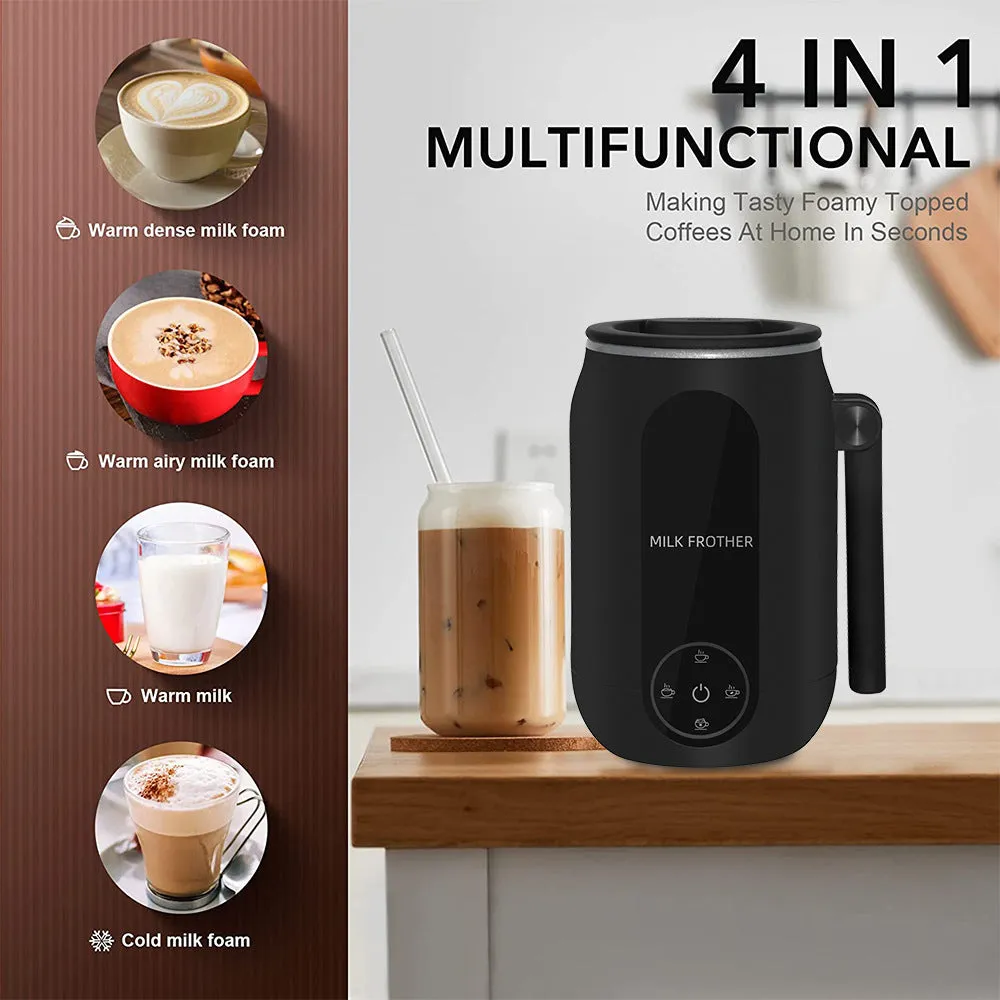 Automatic home milk frother in black with 450ml capacity and touch panel
