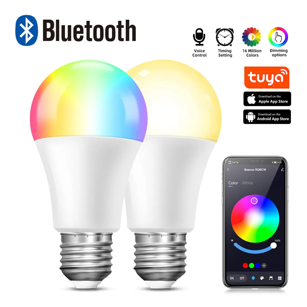 Graffiti WiFi Bluetooth smart bulb with RGB electrodeless dimming, 9W/15W, socket-powered, IP20 indoor use
