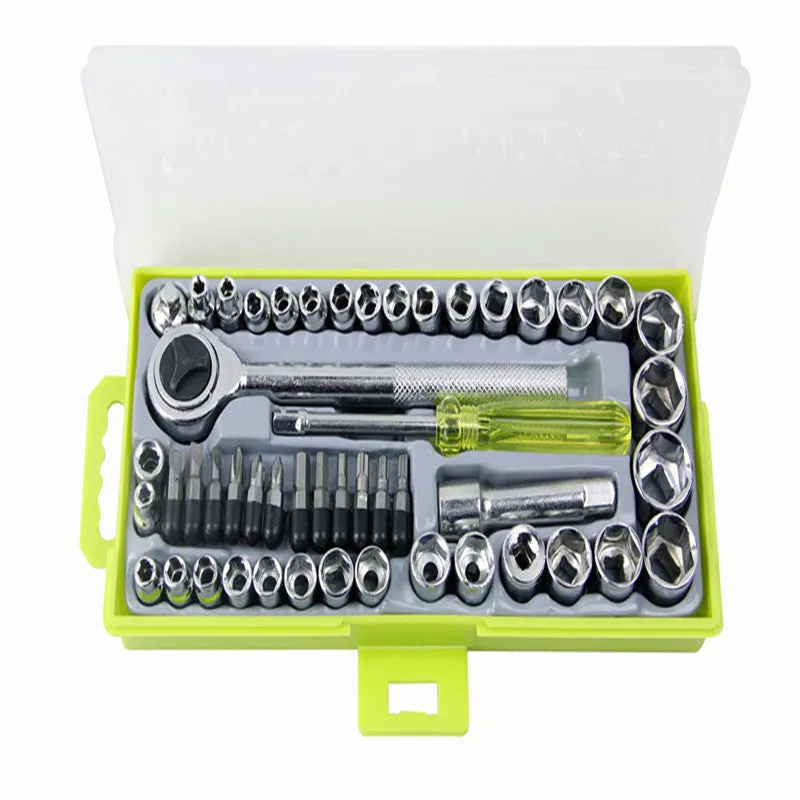 50-piece hexagonal spanner sleeve set in mirror-finished carbon steel with metric and British sockets