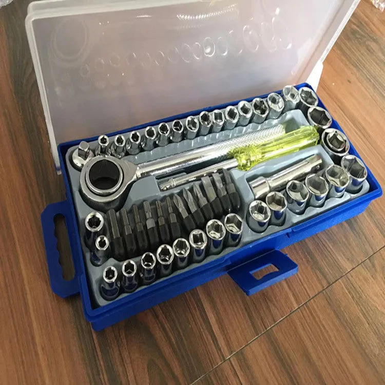 50-piece hexagonal spanner sleeve set in mirror-finished carbon steel with metric and British sockets