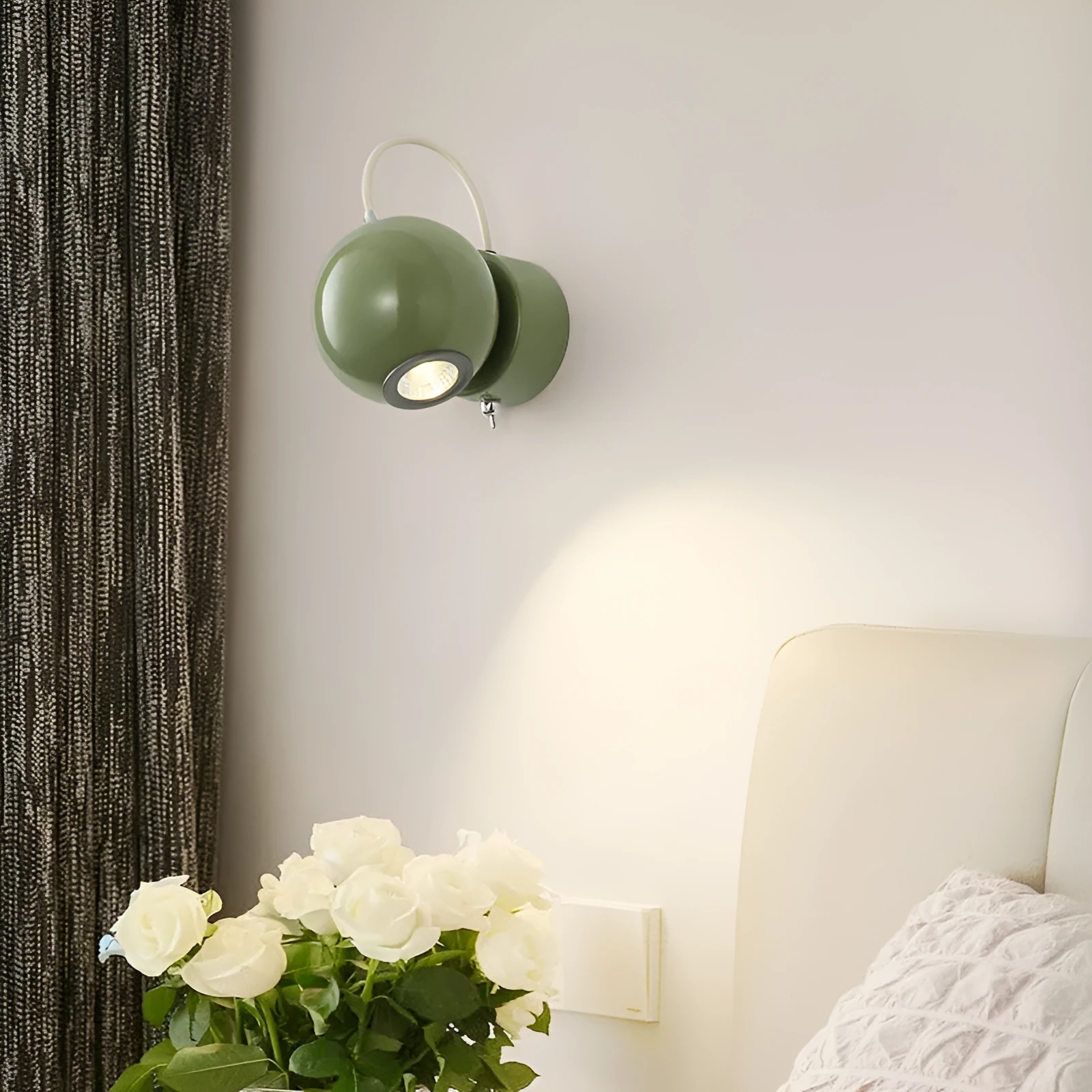 Cream Nordic style bedside wall lamp with magnetic suction base showing 5W warm light