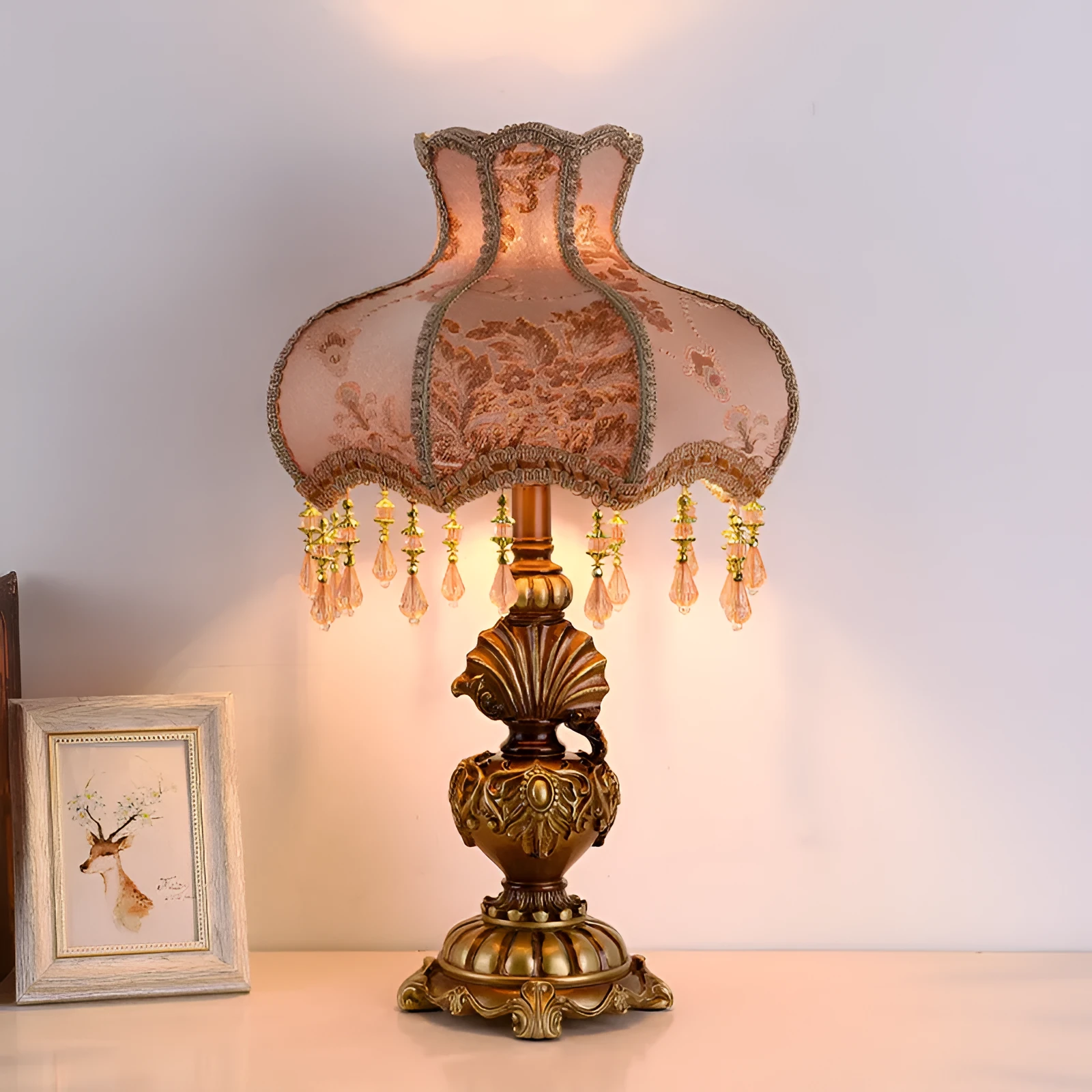 European Style Retro Study Table Lamp Light Luxury Living Room Bedroom 55cm Height Button Switch UK Standard Compatible