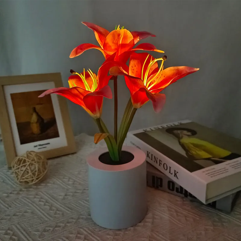 Rechargeable LED Lily Flower Pot Lamp Small Night Ambience Light in Lily White or Pink with 300W Power Output Decorative Table Lamp