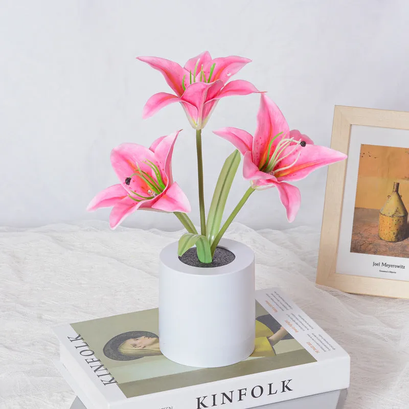 Rechargeable LED Lily Flower Pot Lamp Small Night Ambience Light in Lily White or Pink with 300W Power Output Decorative Table Lamp