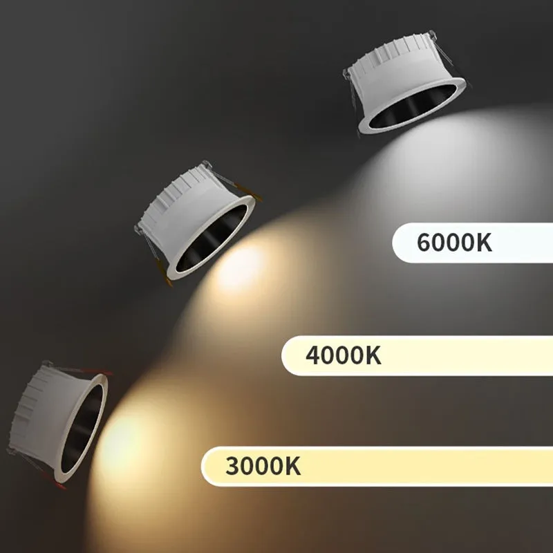 White aluminium embedded downlight with 90mm hole size, 12W, 3000K warm light, modern simplicity style for ceiling installation