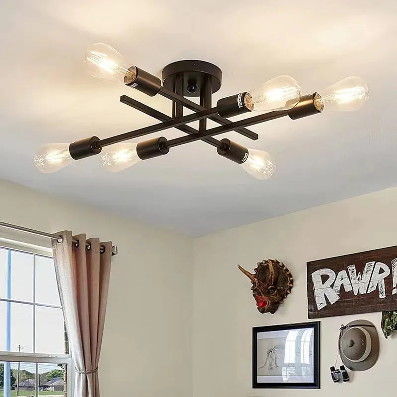 Modern Nordic 4-head ceiling lamp in Black Gold finish for living room or bar counter