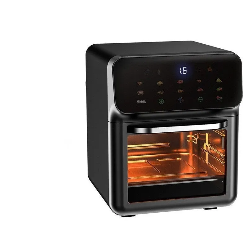 Household 8L double pot air fryer in stainless steel with two 4-litre compartments and touch screen control
