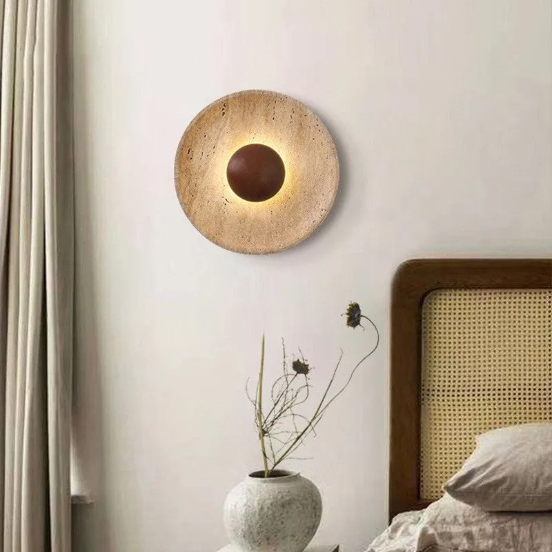 Marble LED wall lamp with tricolor light, walnut colour finish, modern simplicity design for bedside