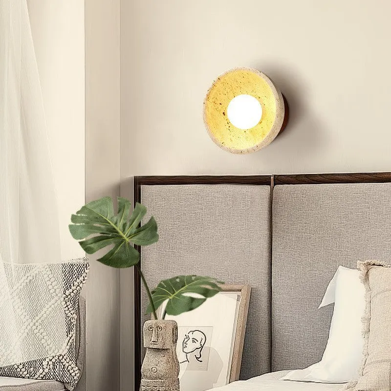 Marble LED wall lamp with tricolor light, walnut colour finish, modern simplicity design for bedside