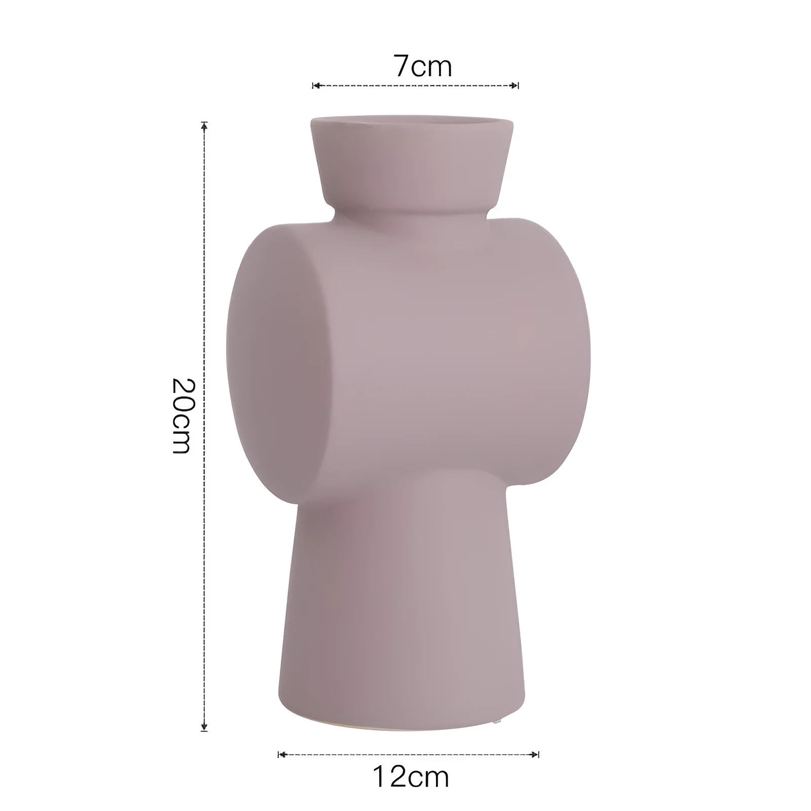 A simple hammer-textured ceramic vase in a Morandi colour on a wooden surface.