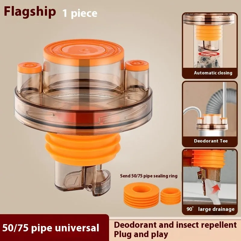 Kitchen downcomer three-way deodorant sealing plug with magnetic seal in ABS material