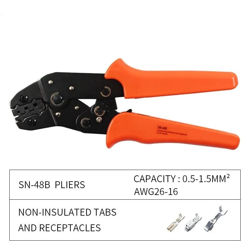 SN-48B portable terminal crimping pliers combination set with multiple jaw tools on a work surface.