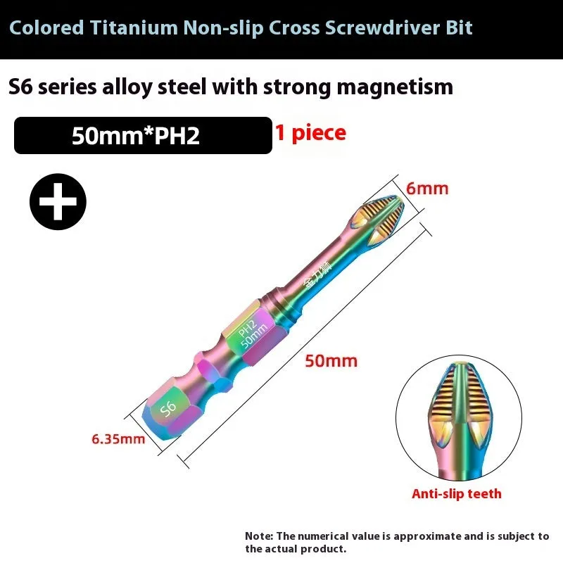 S6 colour titanium anti-slip cross screwdriver head on white background, alloy steel construction