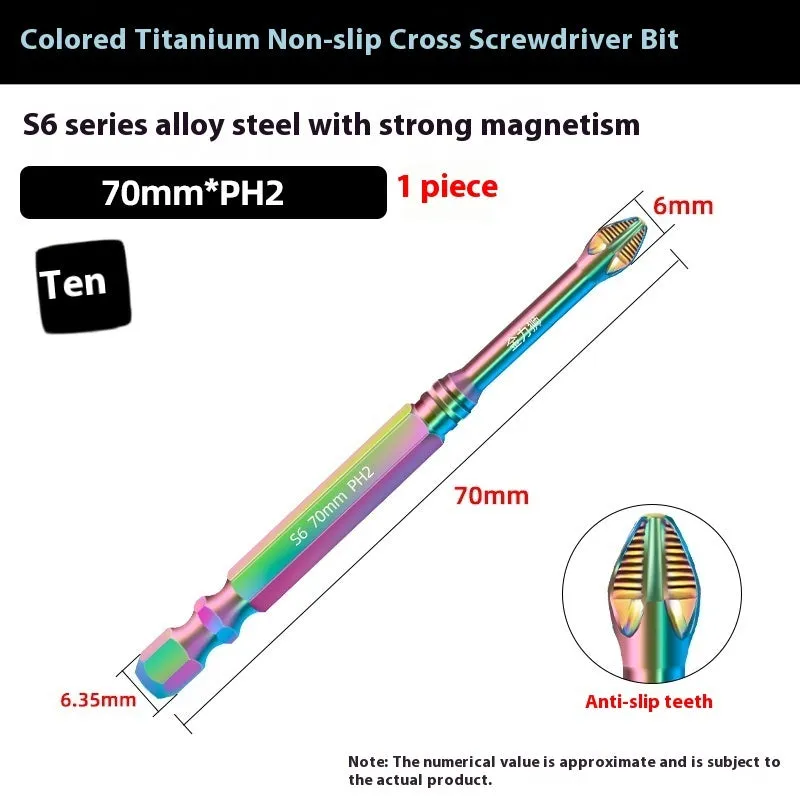 S6 colour titanium anti-slip cross screwdriver head on white background, alloy steel construction