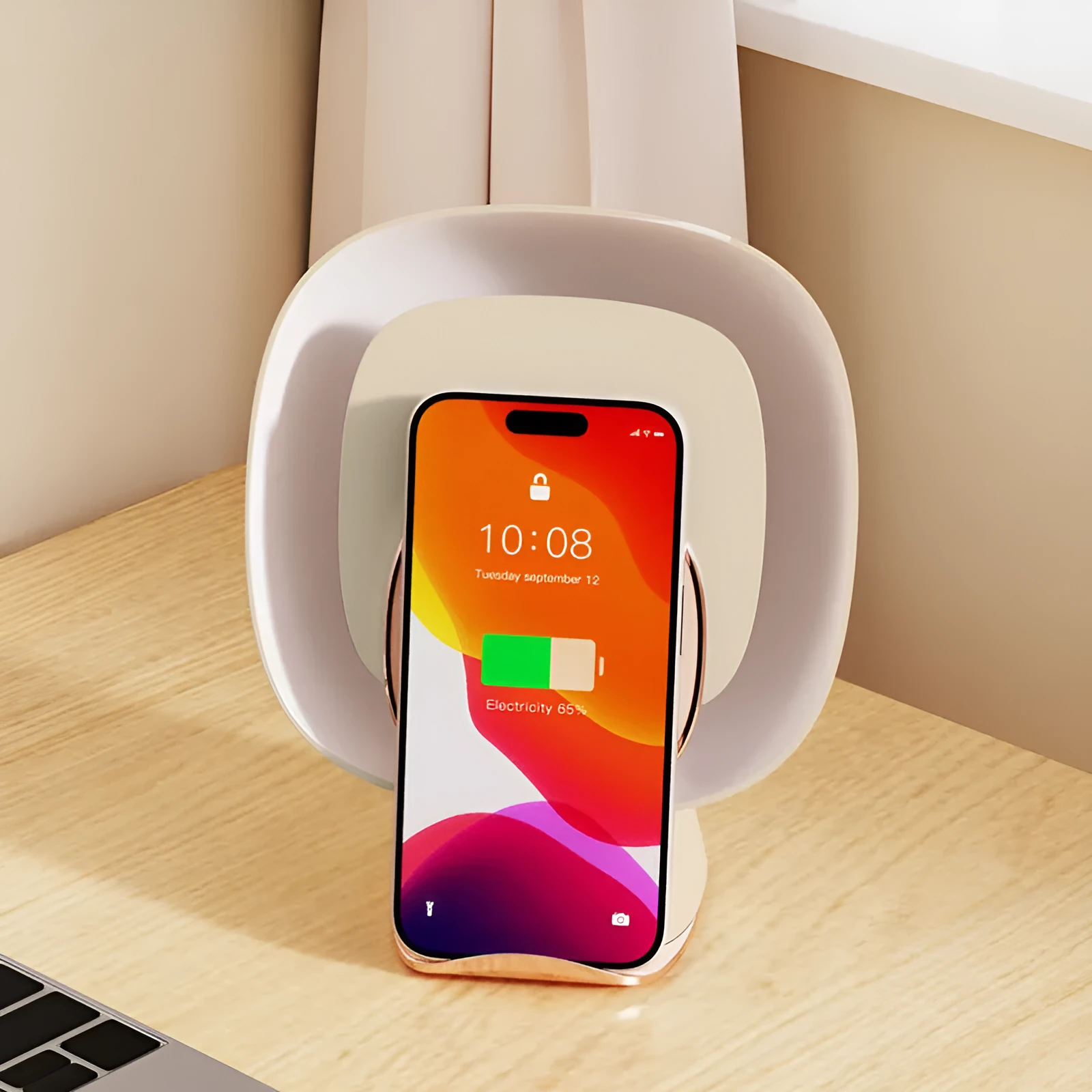 Wireless sticky mosquito killer lamp with clock and ambience light on a table, ABS plastic, 16.9x11.1x20.5cm