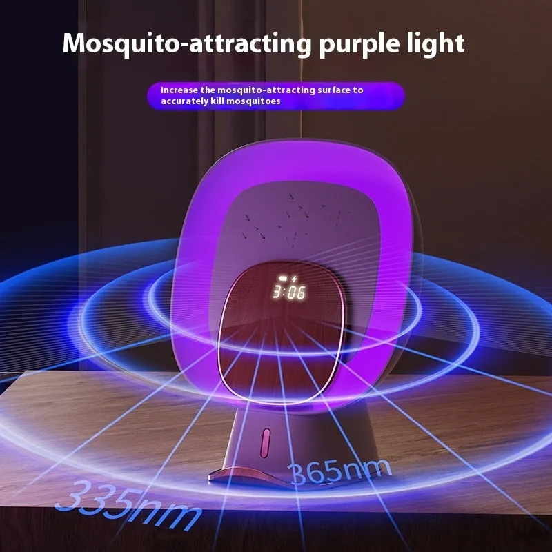 Wireless sticky mosquito killer lamp with clock and ambience light on a table, ABS plastic, 16.9x11.1x20.5cm