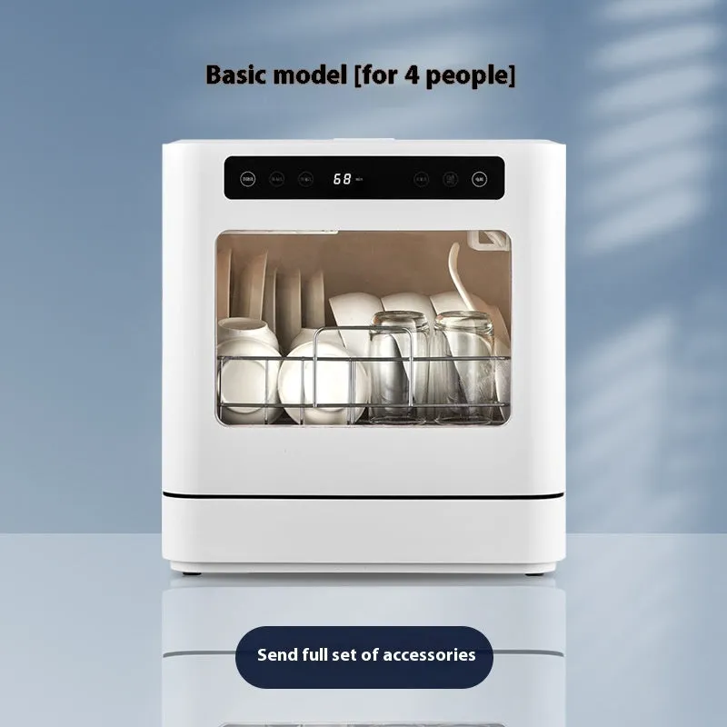 White small desktop installation-free automatic dishwasher for 4 people with hot air drying