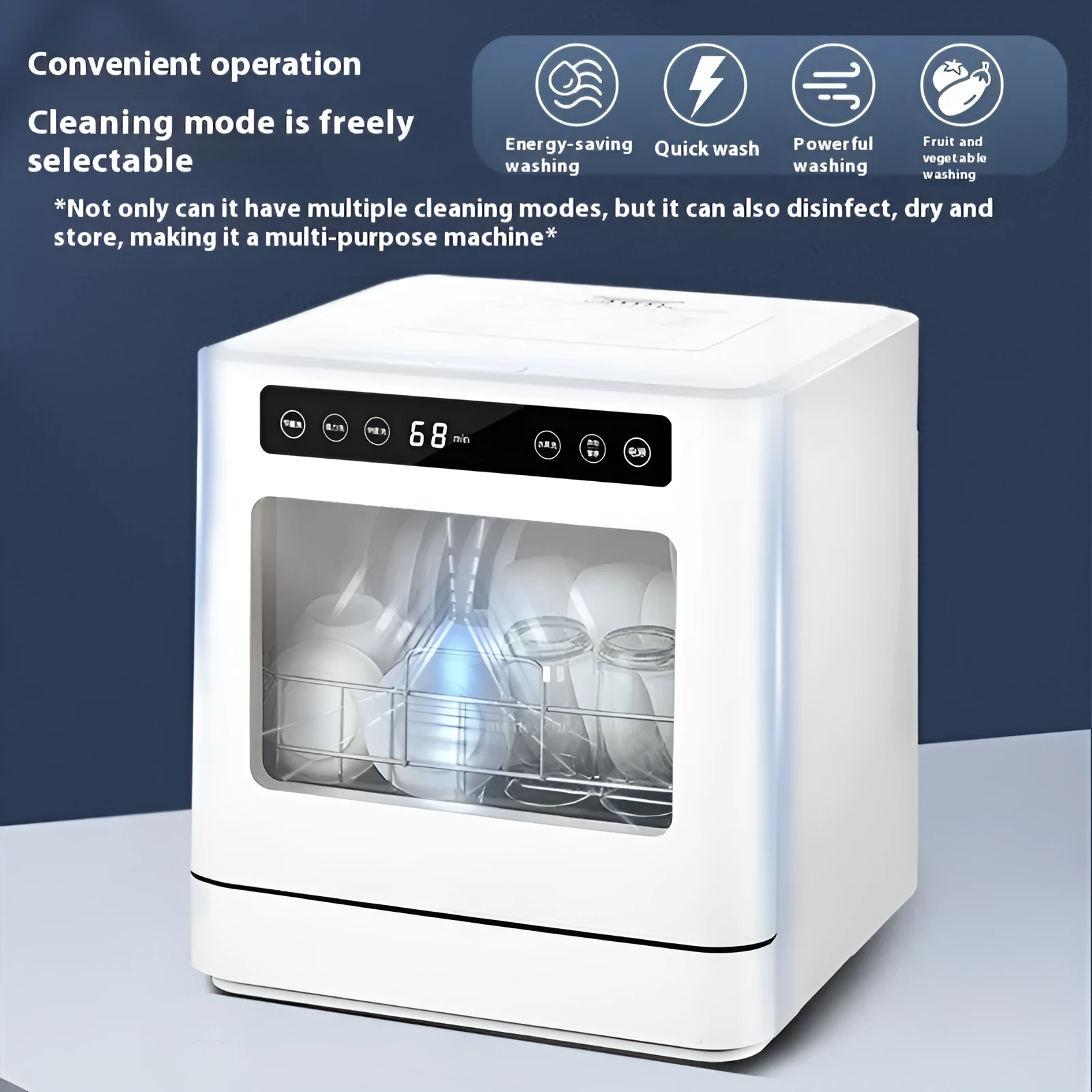 White small desktop installation-free automatic dishwasher for 4 people with hot air drying