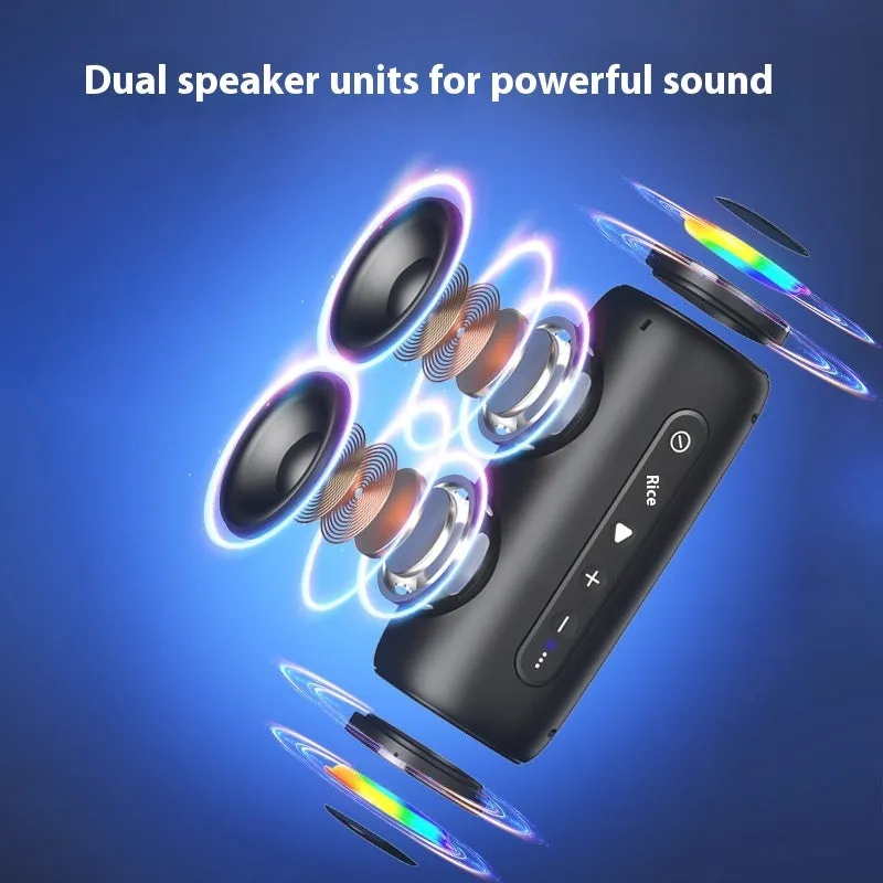 Outdoor waterproof portable wireless Bluetooth speaker EBS-608 in gray with dual speaker units and cloth net cover
