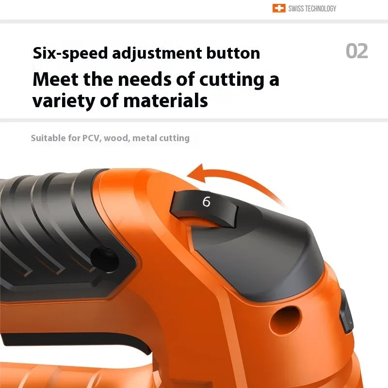 Handheld scroll saw 600W for cutting PVC wood and metal with five blades in paper box packaging