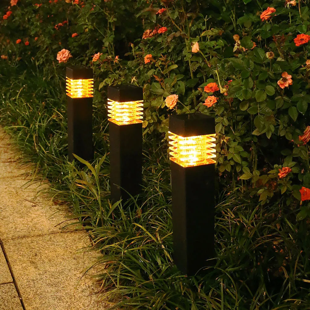 White cuboid solar-powered ground stake light for garden pathways