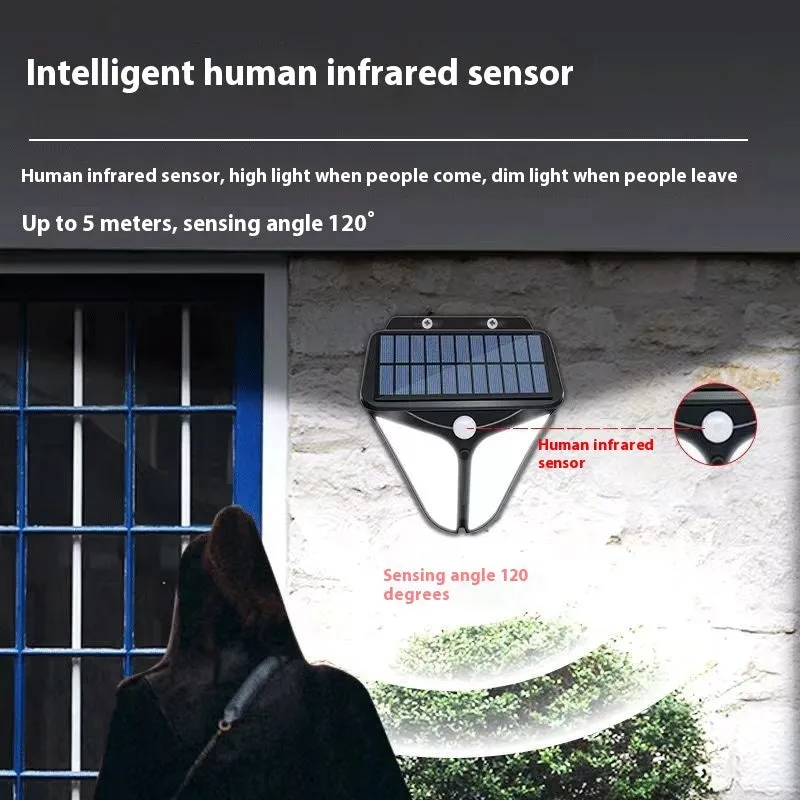Heart-shaped human induction solar wall lamp mounted on wall with warm light glow