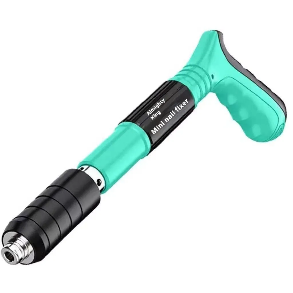 Mini ceiling nail gun in green toolbox with 100 nails, side exhaust, 25mm nail length