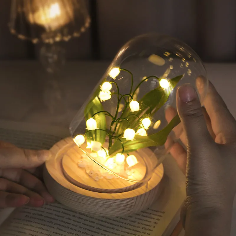 Lily small night lamp decoration handicraft DIY material kit green flower shape European style battery powered
