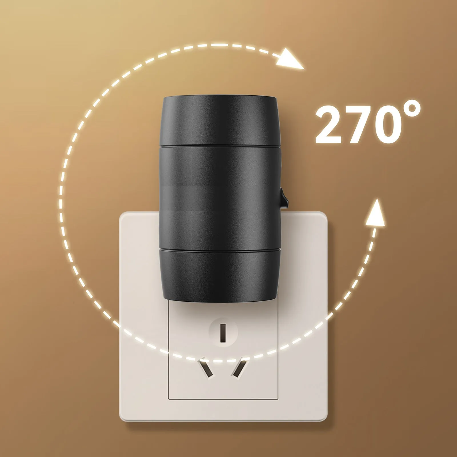 Small white induction night lamp with adjustable brightness and rotatable light head plugged into wall socket
