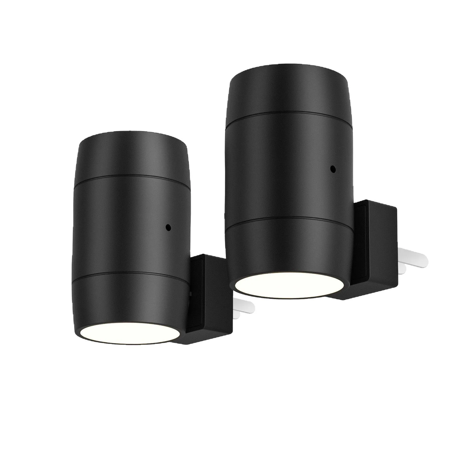 Small white induction night lamp with adjustable brightness and rotatable light head plugged into wall socket