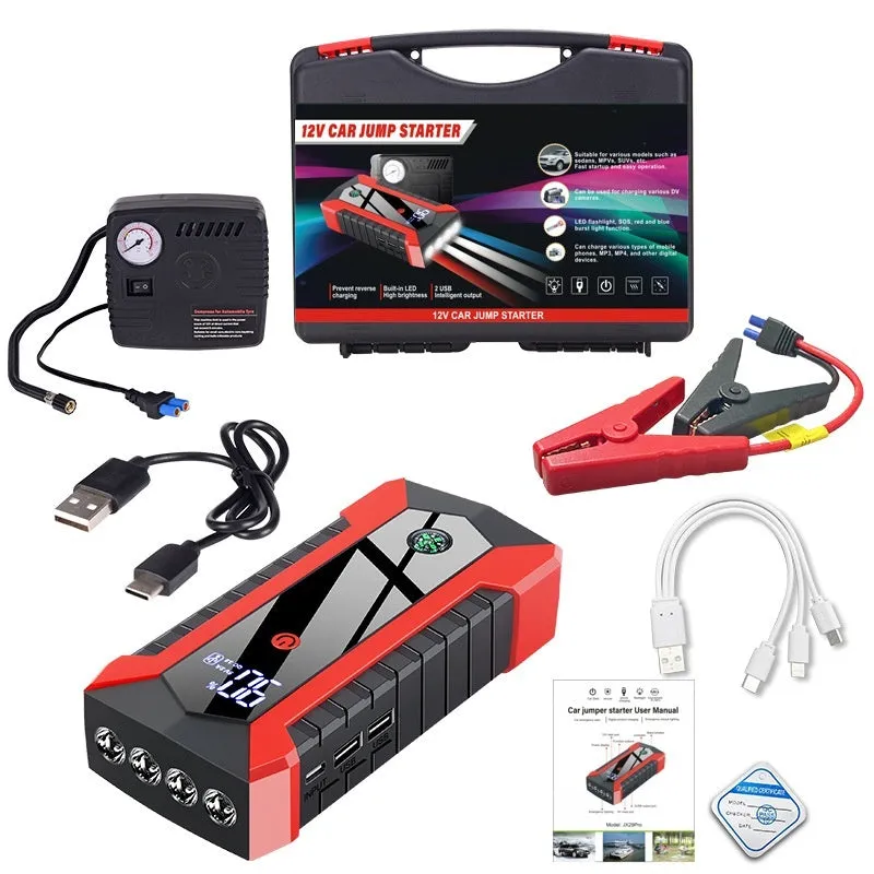 JX29Pro portable car emergency jump starter with 6000mAh battery and 2000A peak current on black background