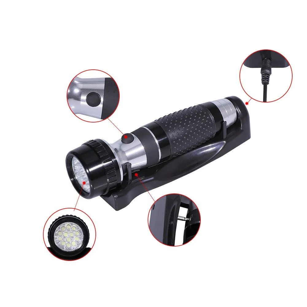 Rechargeable wall mounted flashlight aluminium alloy black finish on base with head ring 52mm