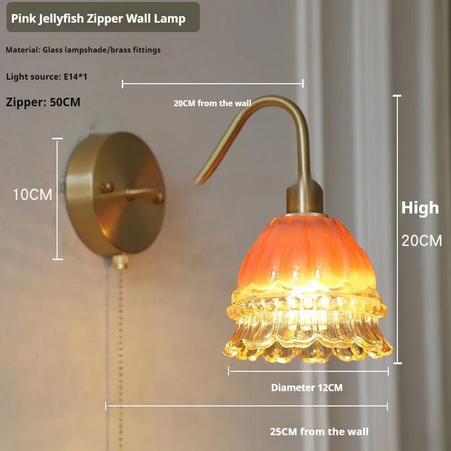 Japanese artistic alloy wall lamp with pull switch in modern simplicity style, rose white colour option
