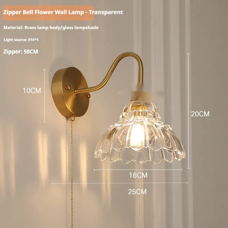 Japanese artistic alloy wall lamp with pull switch in modern simplicity style, rose white colour option