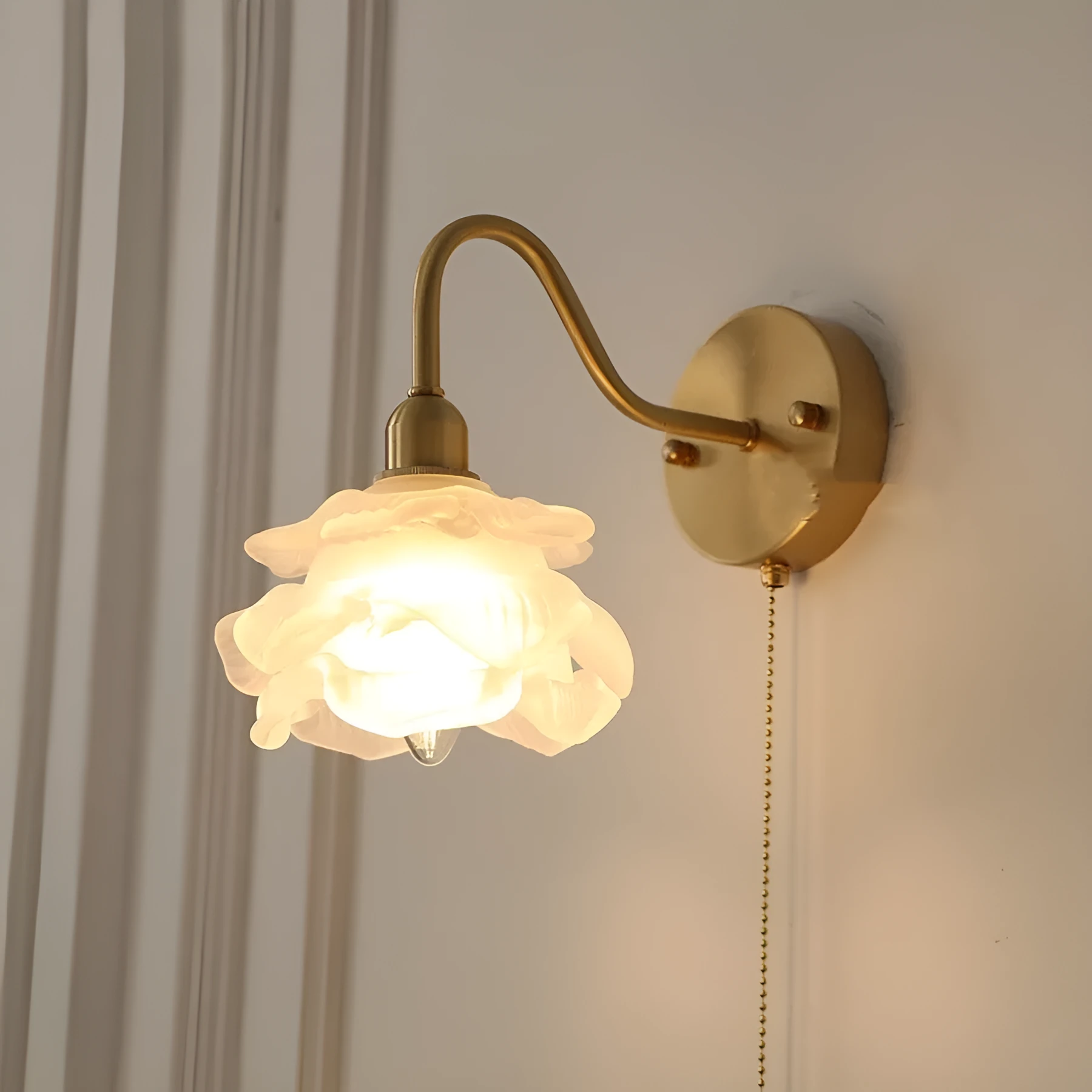 Japanese artistic alloy wall lamp with pull switch in modern simplicity style, rose white colour option