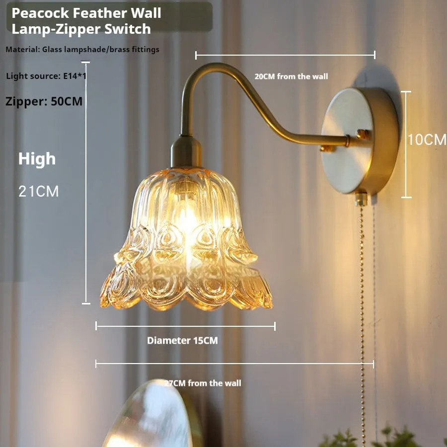 Japanese artistic alloy wall lamp with pull switch in modern simplicity style, rose white colour option
