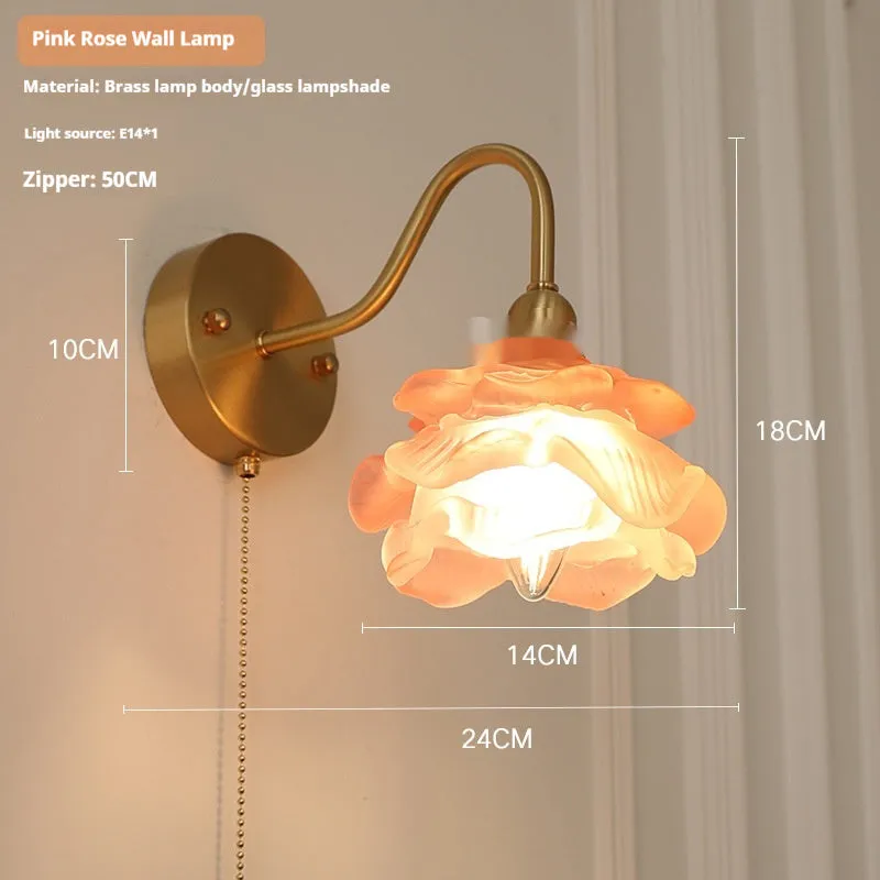 Japanese artistic alloy wall lamp with pull switch in modern simplicity style, rose white colour option