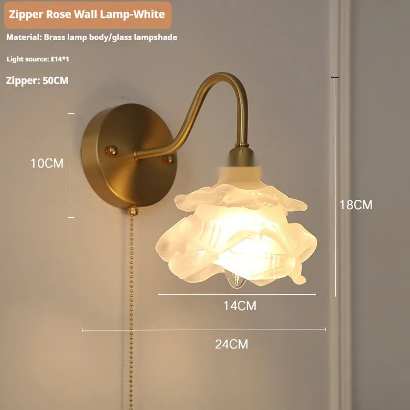 Japanese artistic alloy wall lamp with pull switch in modern simplicity style, rose white colour option