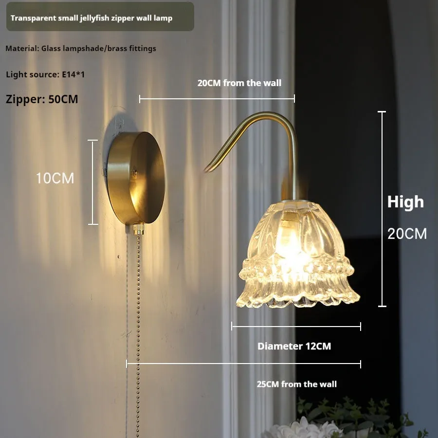 Japanese artistic alloy wall lamp with pull switch in modern simplicity style, rose white colour option