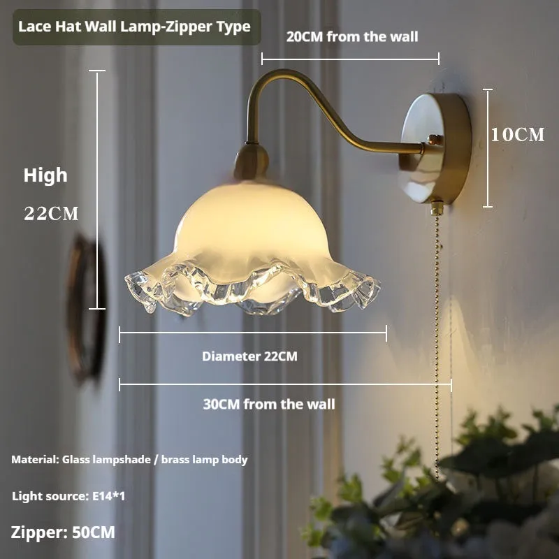 Japanese artistic alloy wall lamp with pull switch in modern simplicity style, rose white colour option