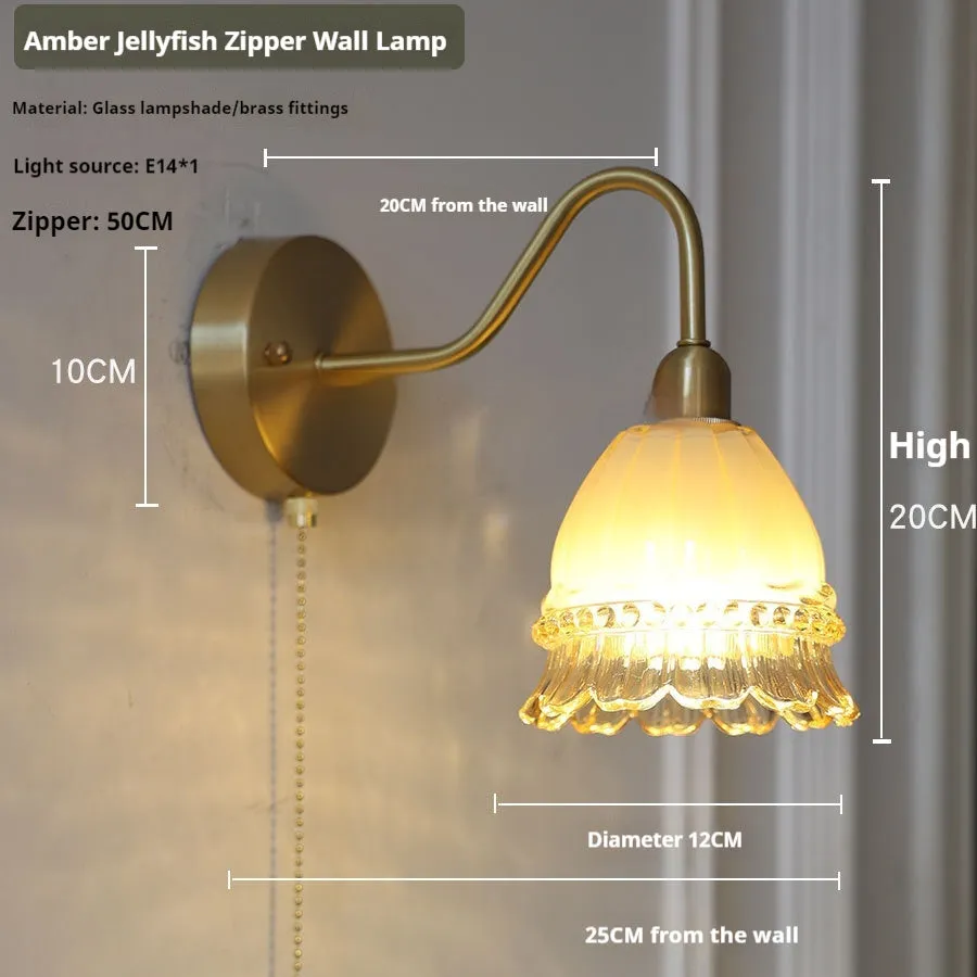 Japanese artistic alloy wall lamp with pull switch in modern simplicity style, rose white colour option