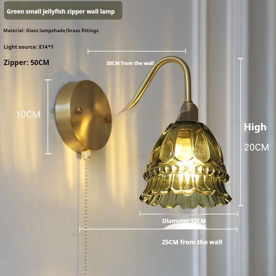 Japanese artistic alloy wall lamp with pull switch in modern simplicity style, rose white colour option